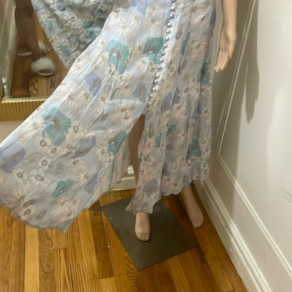 Sandro Cream and blue A-Line Maxi Skirt Resort Wear - Picture 14 of 14